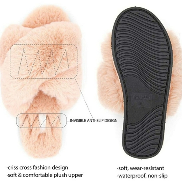 Cross Band Pink Fluffy Soft Slippers Large 9 / 10 - Picture 3 of 12